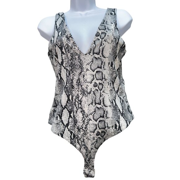 Lulus Womens Wildlife Black and White Snake Print Bodysuit Size L Sexy Chic - Picture 3 of 13